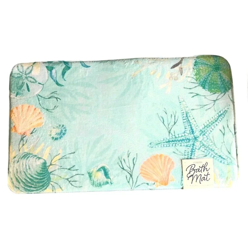 Shells Starfish Memory Foam Bathmat 18x30 Beach Summer Tropical Non-Skid